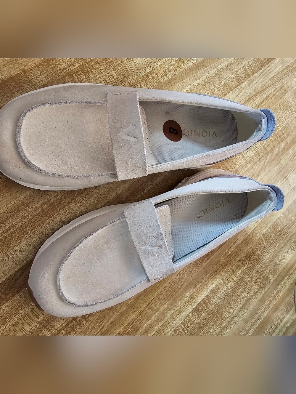 Vionic 23Walk Loafer Women Sz 8 Cream Cameo Rose Suede Slip On Comfort NWOB